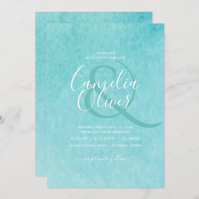 Budget BLIZZARD BLUE Watercolor Beach Wedding Invitation (Front/Back)