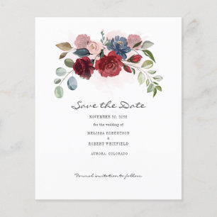 Budget Bloom Burgundy Floral Rustic Save The Date Flyer
