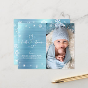 Budget Blue 1st Holiday Baby Photo Snowflakes Card