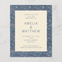 Budget Blue and Rust Boho Nature Wedding Invite