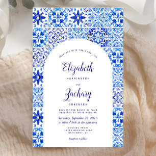 Budget Blue Arch Portuguese Tile Wedding Invite