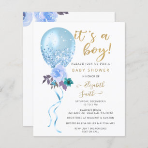 Budget Blue Balloon Boy Baby Shower Invitation