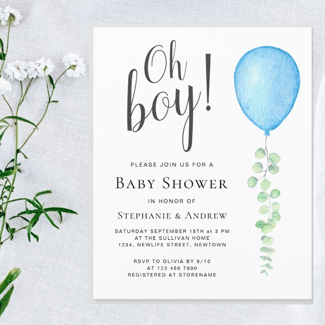 Budget Blue Balloon Couples Baby Shower Invitation (Creator Uploaded)