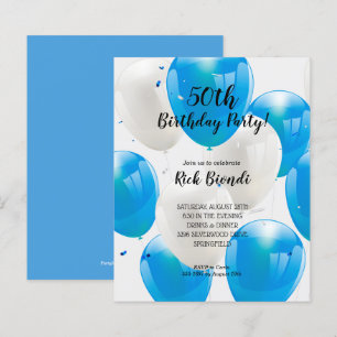 Budget Blue Balloons Birthday Party Invitations