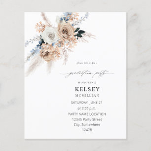 Budget Blue & Beige Boho Floral Graduation Party Flyer