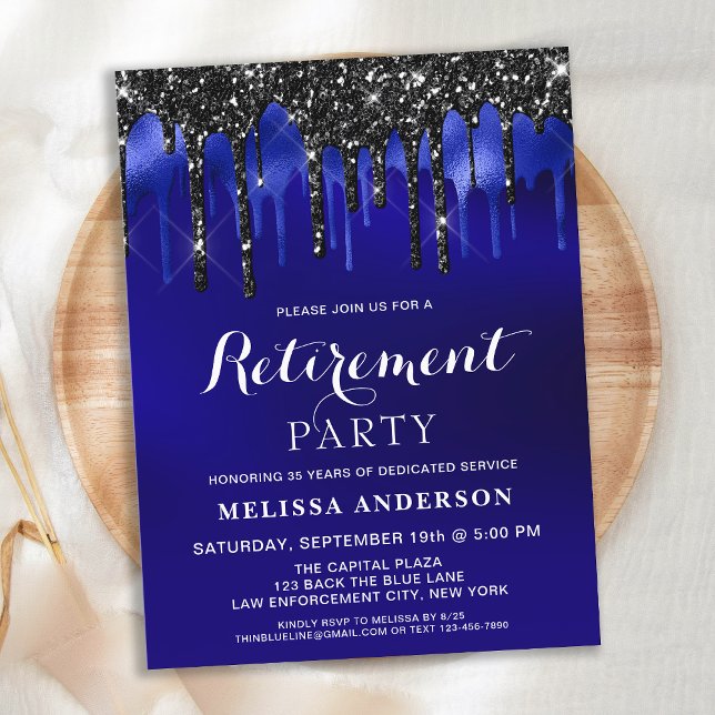 Budget Blue Black Glitter Drips Retirement Party (Creator Uploaded)