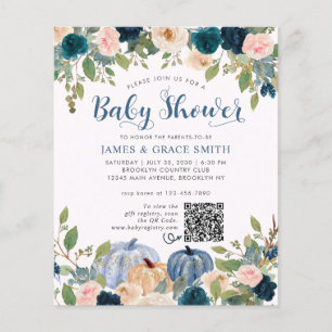 Budget Blue Blush Pink Floral Pumpkin Baby Shower