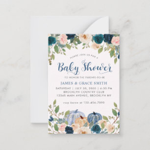 Budget Blue Blush Pink Floral Pumpkin Baby Shower Card