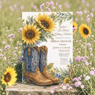 Budget Blue Bonnet Sunflower Bridal Shower  Invitation