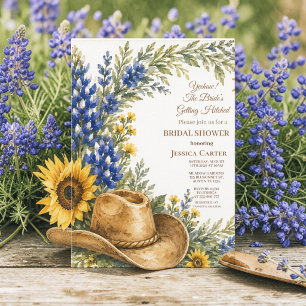 Budget Blue Bonnet Sunflower Bridal Shower Invitation