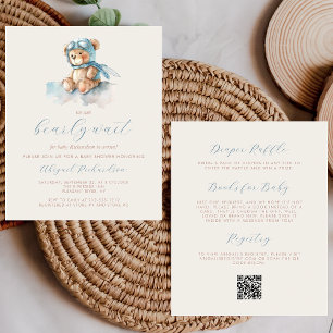 Budget Blue Boy Teddy Bear QR Code Baby Shower