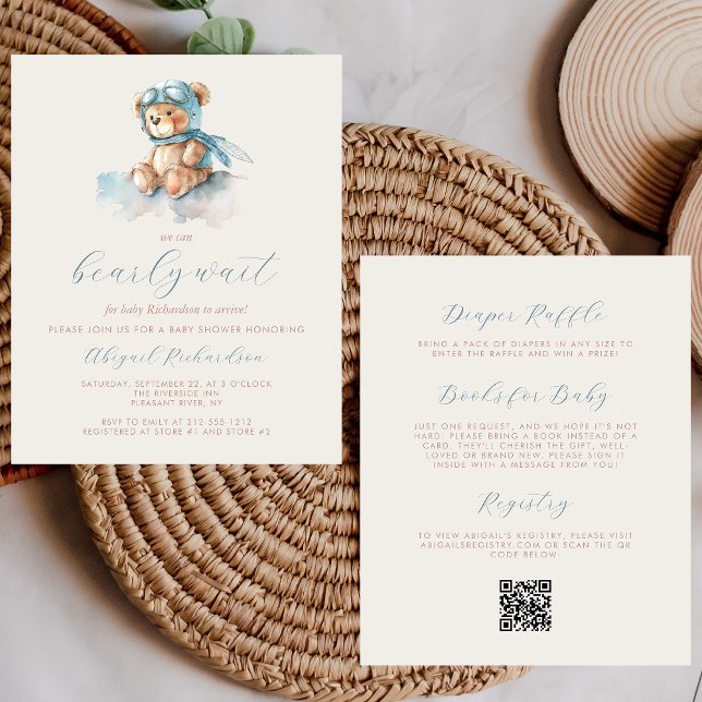 Budget Blue Boy Teddy Bear QR Code Baby Shower (Creator Uploaded)