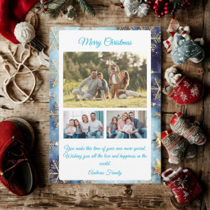 Budget Blue Christmas Plaid  3 Photo Holiday Card