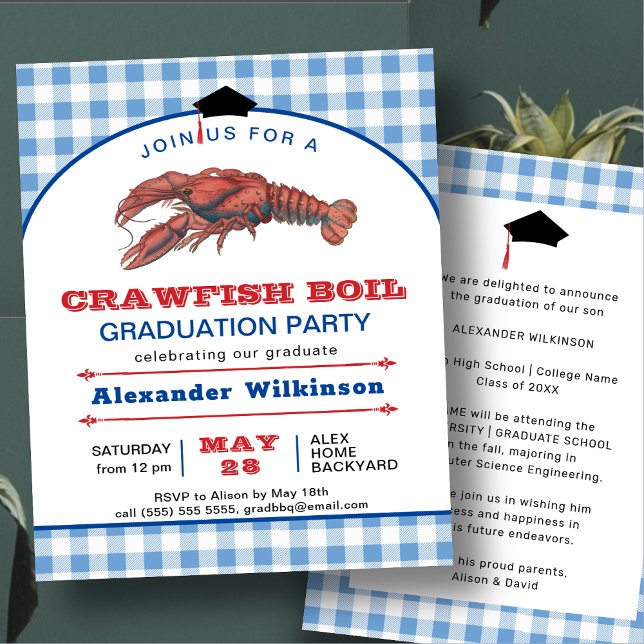BUDGET Blue Crawfish Boil GRAD Party Invitation (Creator Uploaded)
