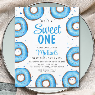 Budget Blue Doughnut Boy's First Birthday Invitati