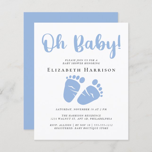 Budget Blue Feet Boy Baby Shower Invitation (Front/Back)