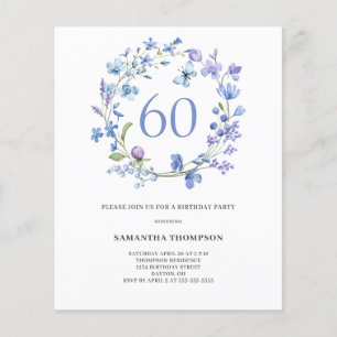 Budget Blue Floral 60th Birthday Invitation Flyer