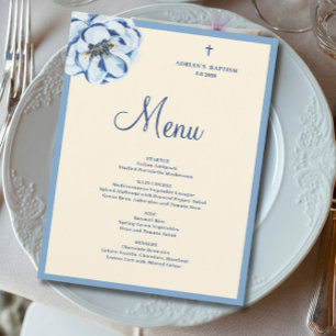 Budget Blue Floral Baby Boy Baptism Menu