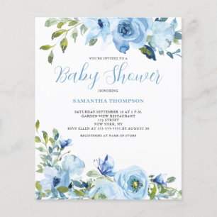 Budget Blue Floral Baby Shower Invitation
