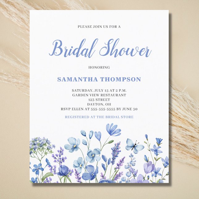 Budget Blue Floral Bridal Shower Invitation (Creator Uploaded)