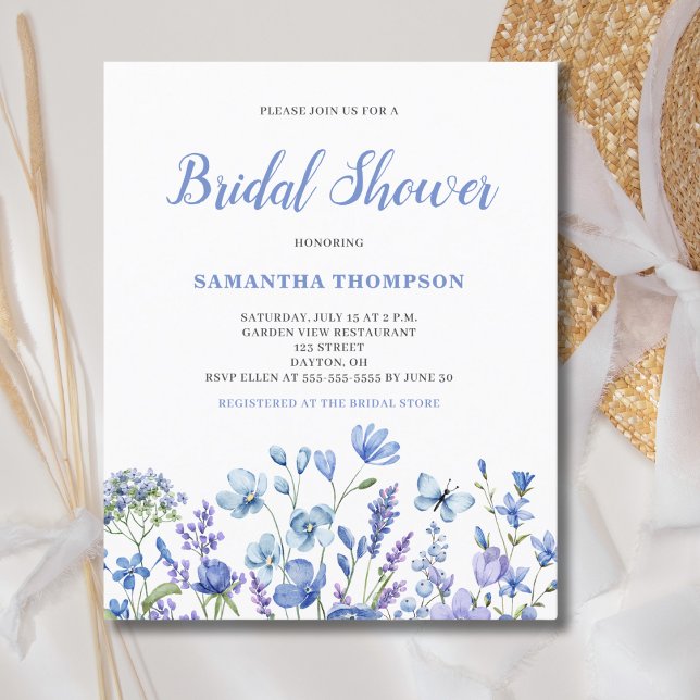 Budget Blue Floral Bridal Shower Invitation Flyer (Creator Uploaded)