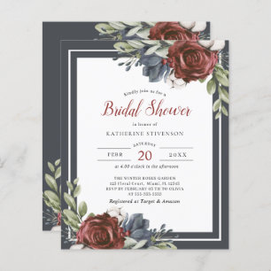 Budget Blue Floral Dark Moody Bridal Shower Flyer