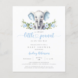 Budget Blue Floral Elephant Baby Shower Invitation