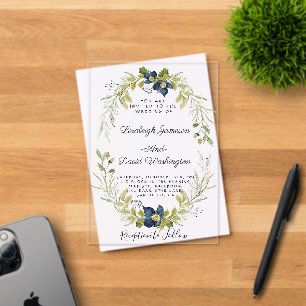Budget Blue floral frame wedding invitation