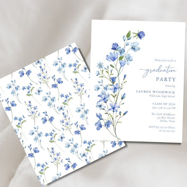 Budget Blue Floral Girl Graduation Party Invites (Creator Uploaded)