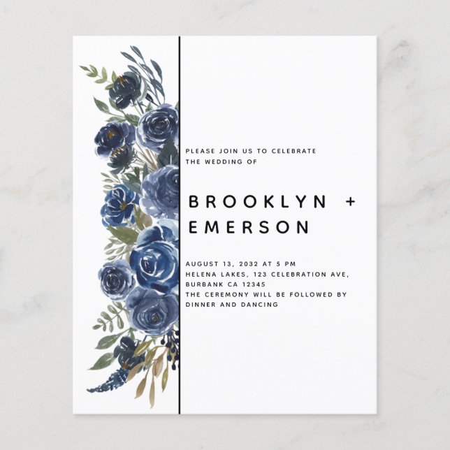 BUDGET Blue Floral Modern Wedding (Front)