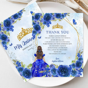 Budget Blue Floral Princess Quinceañera Thank You