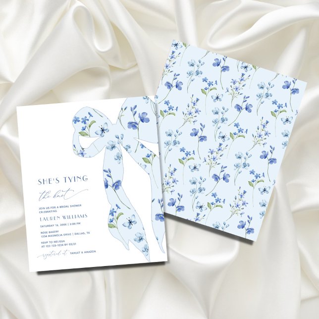 BUDGET Blue Floral She's Tying Knot Bridal Shower Flyer (Creator Uploaded)
