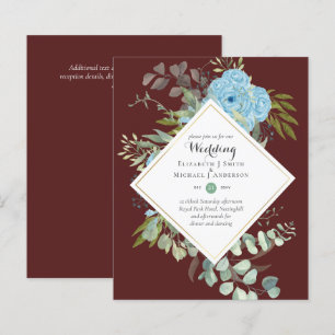 BUDGET Blue Floral Wedding Invitations Eucalyptus