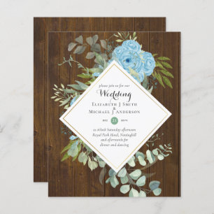 BUDGET Blue Floral Wedding Invitations Eucalyptus