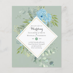 BUDGET Blue Floral Wedding Invitations Eucalyptus Flyer