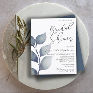 Budget Blue Foliage Bridal Shower Invitation