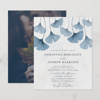 Budget Blue Ginkgo Wedding Invitation