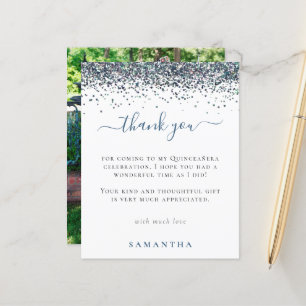 Budget Blue Glitter Photo Quinceanera Thank You