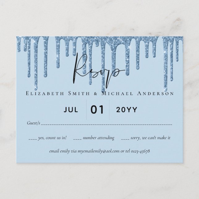 BUDGET Blue Glitter Wedding Postcard (Front)