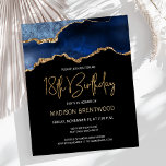Budget Blue Gold Agate 18th Birthday Invitation<br><div class="desc">This trendy 18th birthday invitation features a watercolor image of an agate geode in shades of blue with faux gold highlights. The words "18th Birthday" appear in faux gold glitter in decorative modern handwriting font. Customise it with the name of the honoree in gold coloured text and the details in...</div>
