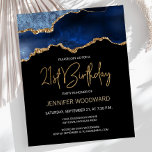 Budget Blue Gold Agate 21st Birthday Invitation<br><div class="desc">This trendy 21st birthday invitation features a watercolor image of an agate geode in shades of blue with faux gold highlights. The words "21st Birthday" appear in faux gold glitter in decorative modern handwriting font. Customise it with the name of the honoree in gold coloured text and the details in...</div>