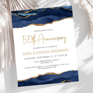 Budget Blue Gold Agate 50th Anniversary Invitation