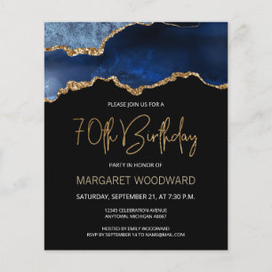 Budget Blue Gold Agate 70th Birthday Invitation