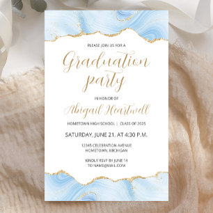 Budget Blue Gold Agate Graduation Party Invitation