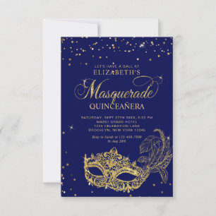 BUDGET Blue Gold Masquerade Quinceañera Photo Card