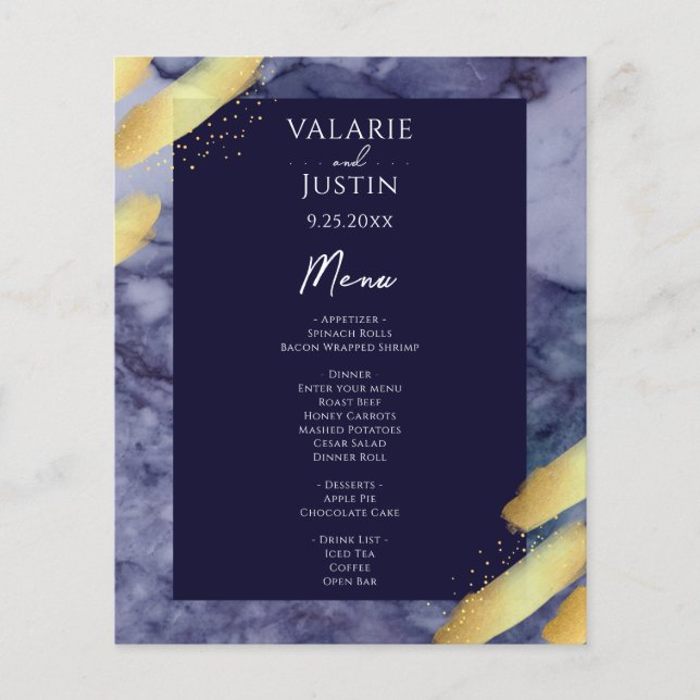Budget Blue Gold Paint Marble Wedding Flyer (Front)