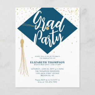 Budget Blue Gold Photo Graduation Party Invite