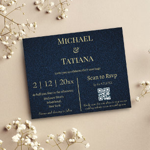 budget blue gold rsvp qr code wedding invitation 