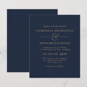 BUDGET  Blue Gold Wedding Invitation
