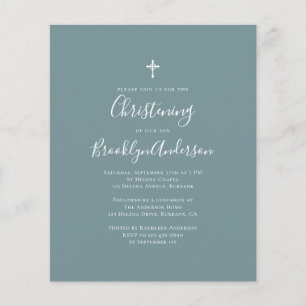 Budget Blue Green Christening Invitation